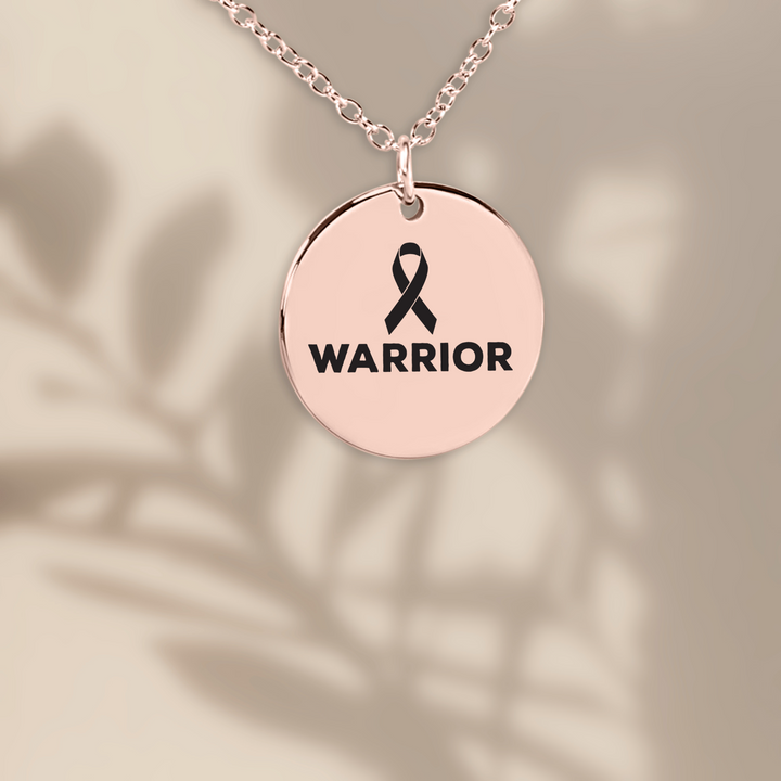 Warrior &amp; Cancer Ribbon Design Coin Necklace