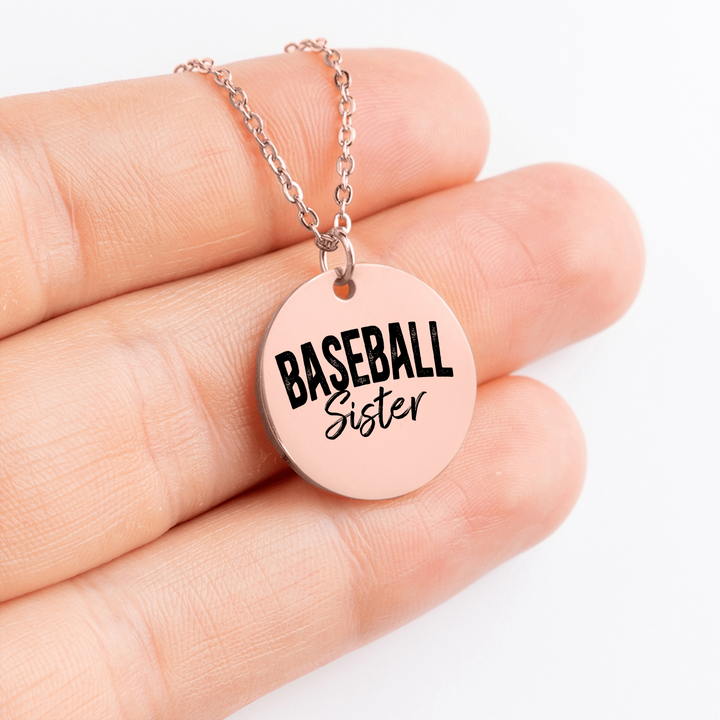 Baseball Sister Rustic Design Coin Necklace