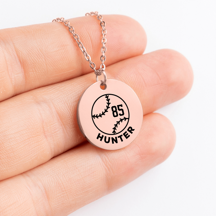 Baseball Custom Name &amp; Number Coin Necklace
