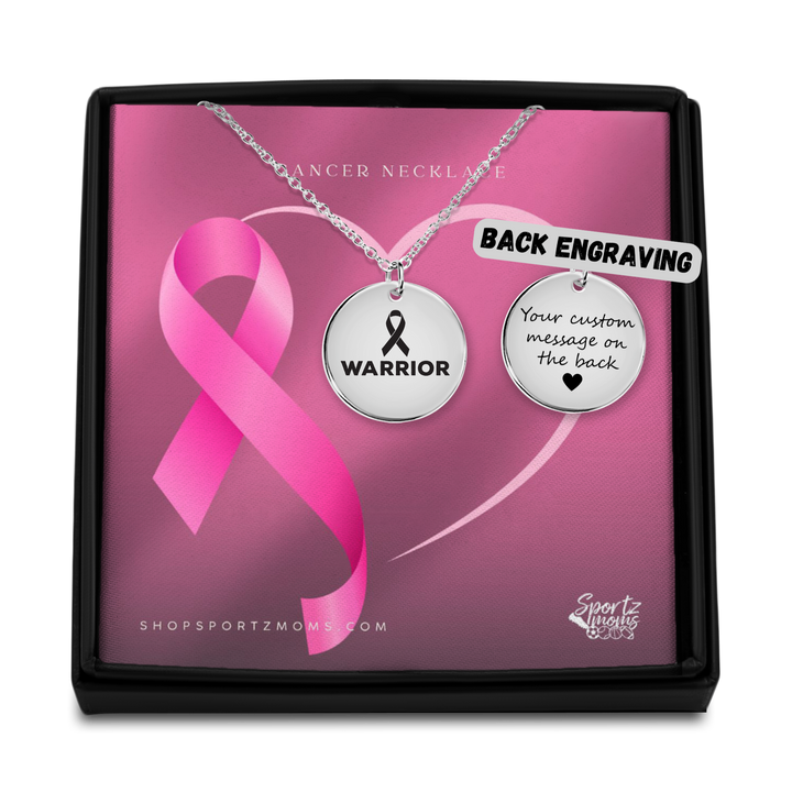 Warrior &amp; Cancer Ribbon Design Coin Necklace