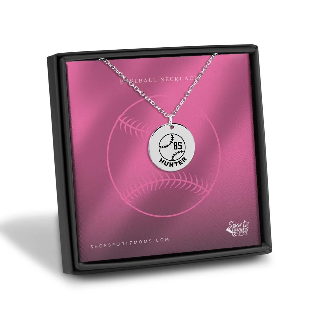 Baseball Custom Name &amp; Number Coin Necklace