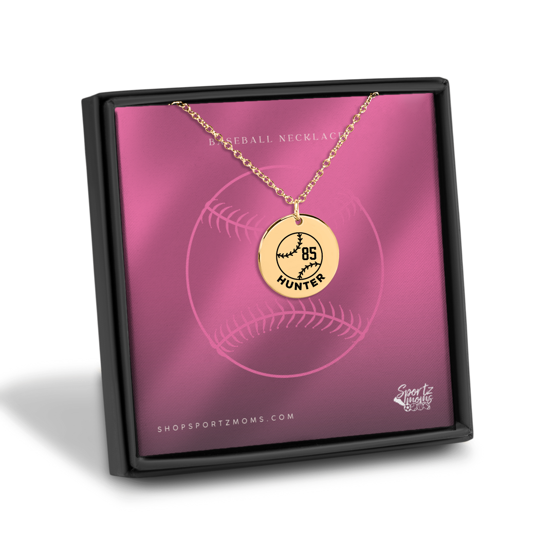 Baseball Custom Name &amp; Number Coin Necklace