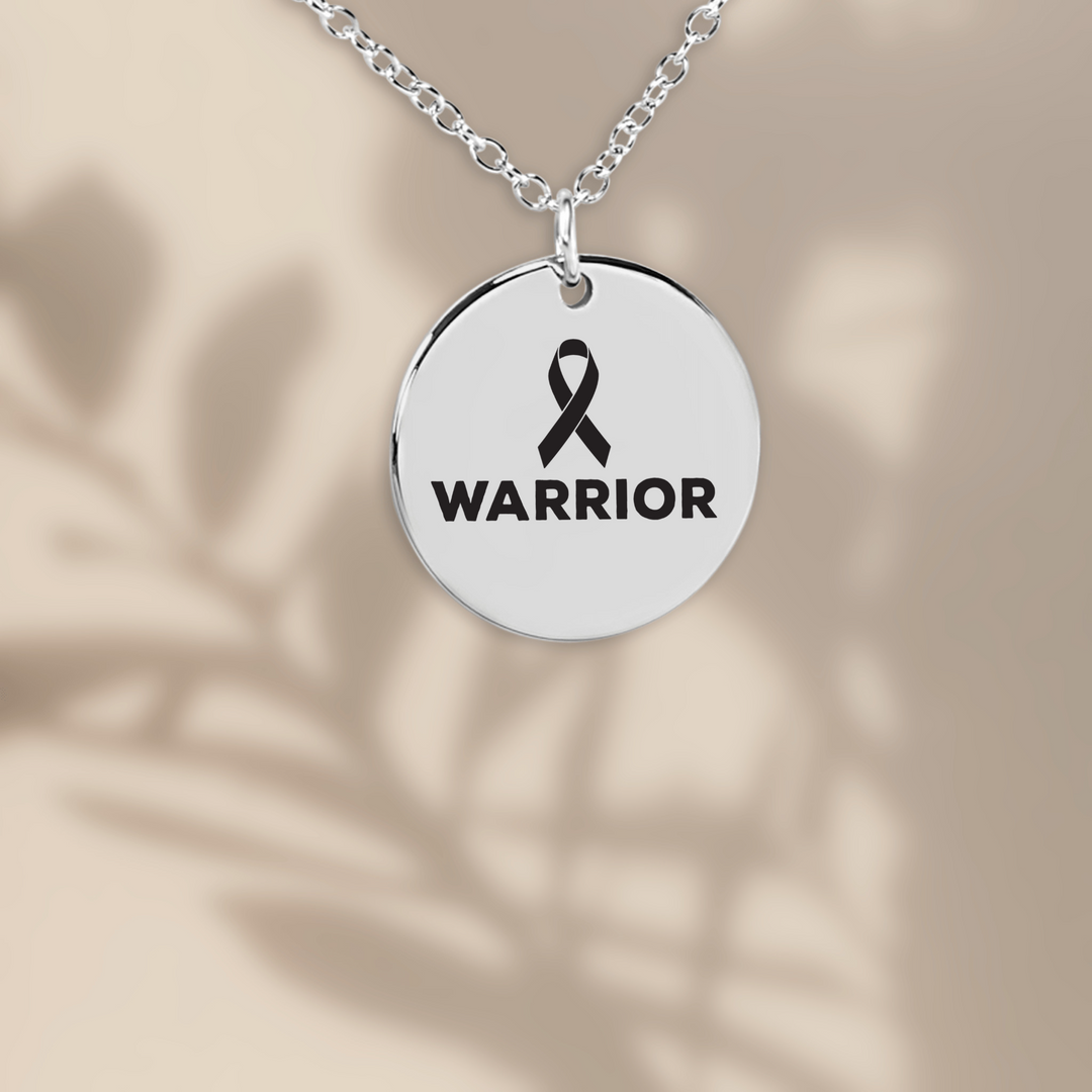 Warrior &amp; Cancer Ribbon Design Coin Necklace