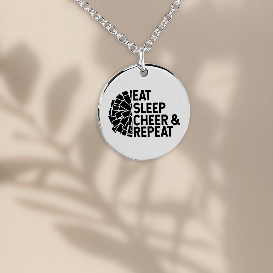 Eat Sleep Cheer &amp; Repeat Coin Necklace