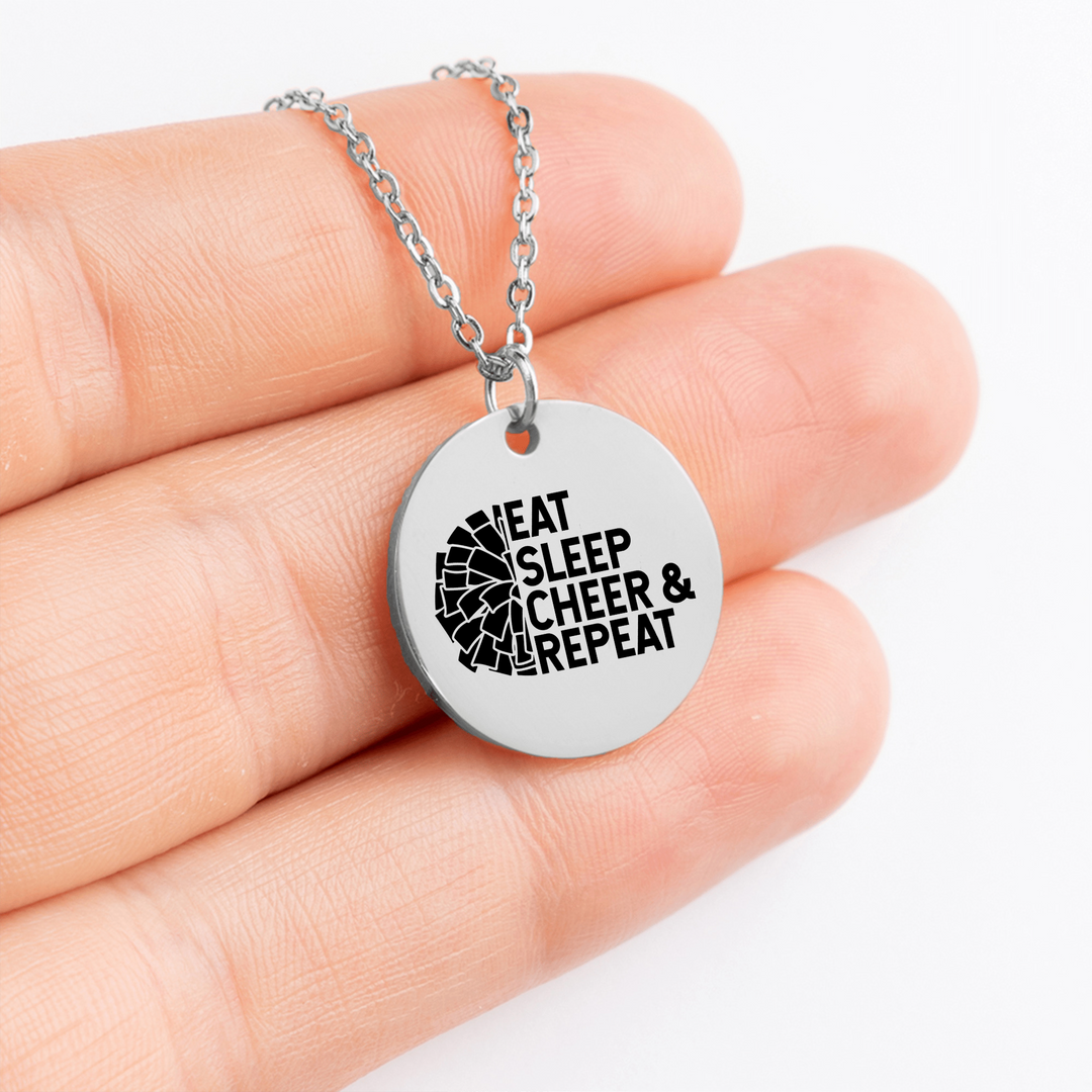 Eat Sleep Cheer &amp; Repeat Coin Necklace