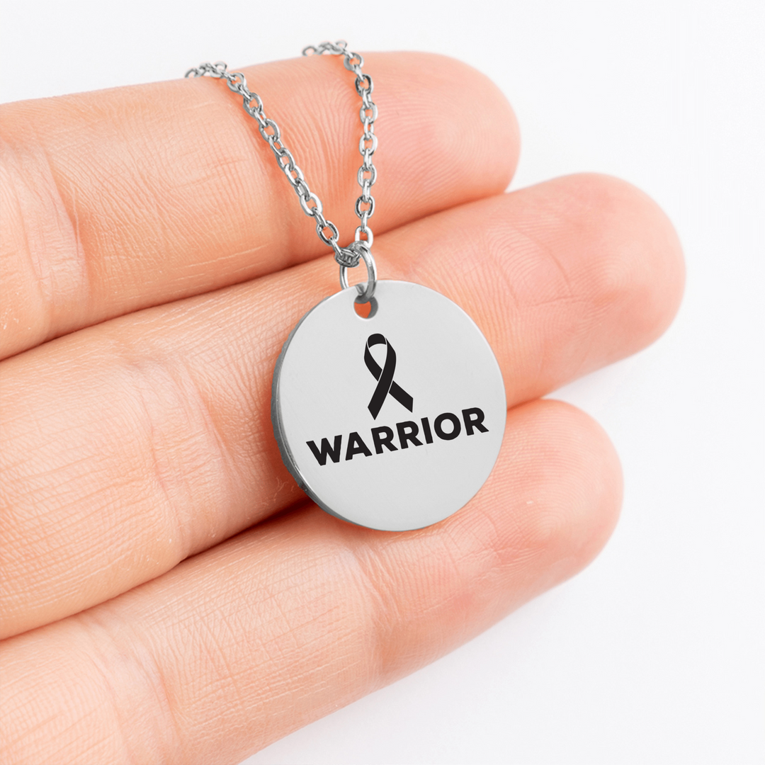 Warrior &amp; Cancer Ribbon Design Coin Necklace