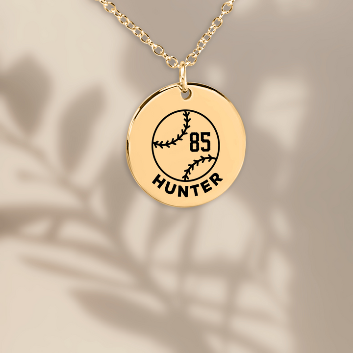 Baseball Custom Name &amp; Number Coin Necklace