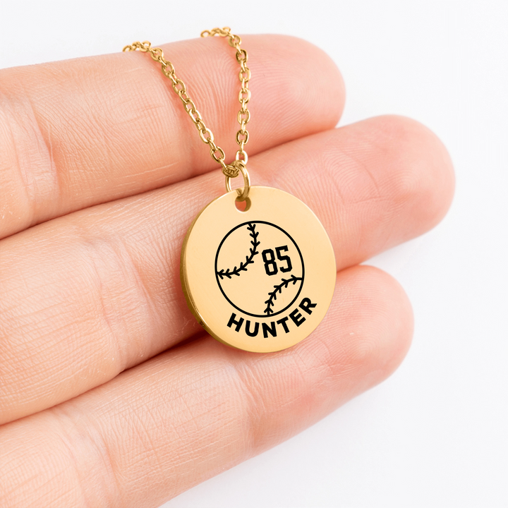 Baseball Custom Name &amp; Number Coin Necklace
