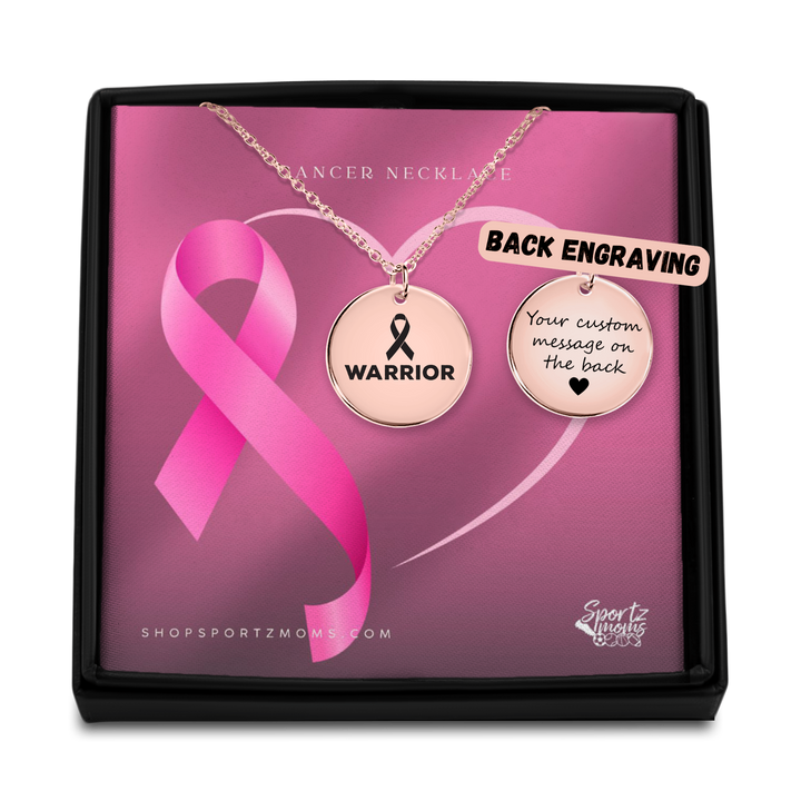 Warrior &amp; Cancer Ribbon Design Coin Necklace